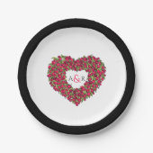 Roodbloemetjestulpje bouquet monogram papieren bordje (Voorkant)