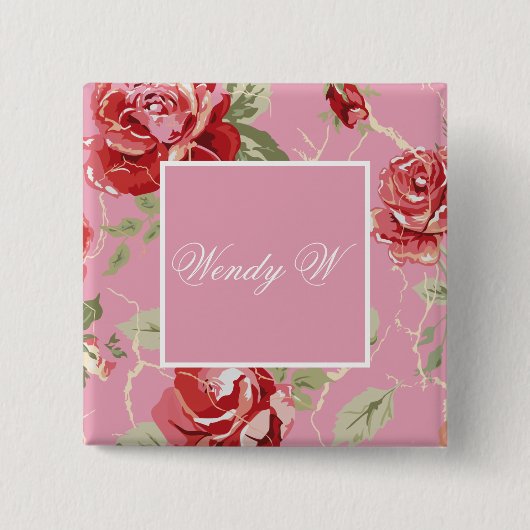 Roodbloesem Vierkante Button 5,1 Cm (Voorkant)