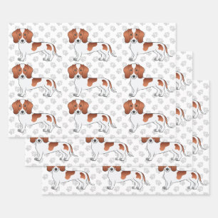Roodbonte Kortharige Dachshond Hond Patroon & Poot Inpakpapier Vel