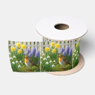 Roodborst in een lentetuin lint