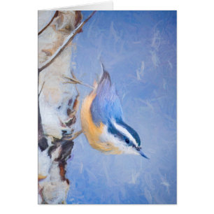 Roodborst Nuthatch schilderij Originele Vogelkunst