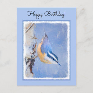 Roodborst Nuthatch schilderij Originele Vogelkunst Briefkaart