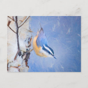 Roodborst Nuthatch schilderij Originele Vogelkunst Briefkaart