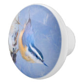 Roodborst Nuthatch schilderij Originele Vogelkunst Keramische Knop (Rechts)