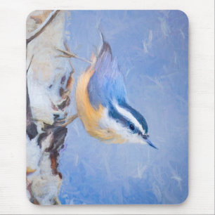 Roodborst Nuthatch schilderij Originele Vogelkunst Muismat