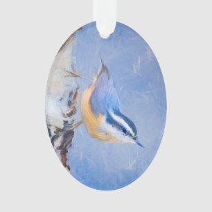 Roodborst Nuthatch schilderij Originele Vogelkunst Ornament