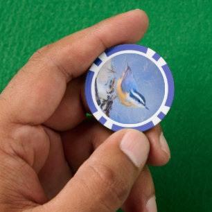 Roodborst Nuthatch schilderij Originele Vogelkunst Poker Chips