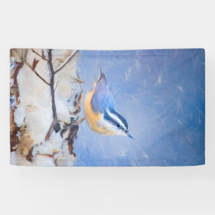 Roodborst Nuthatch schilderij Originele Vogelkunst Spandoek