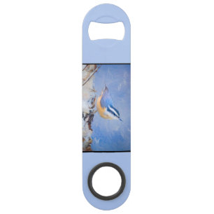 Roodborst Nuthatch schilderij Originele Vogelkunst Speed Flessenopener