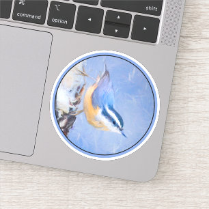 Roodborst Nuthatch schilderij Originele Vogelkunst Sticker