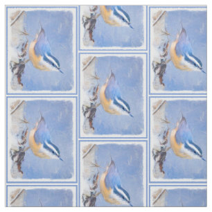 Roodborst Nuthatch schilderij Originele Vogelkunst Stof