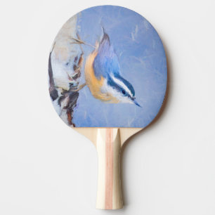 Roodborst Nuthatch schilderij Originele Vogelkunst Tafeltennisbatje