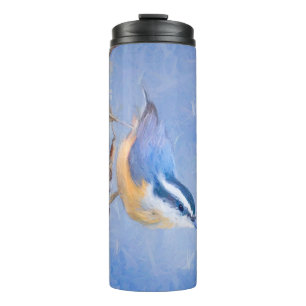 Roodborst Nuthatch schilderij Originele Vogelkunst Thermosbeker