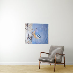 Roodborst Nuthatch schilderij Originele Vogelkunst Wandkleed