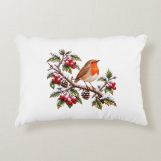 Roodborst op besneeuwde wintertak Kerstmis Accent Kussen