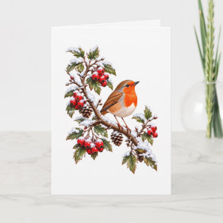 Roodborst op Besneeuwde Wintertak Kerstmis Kaart