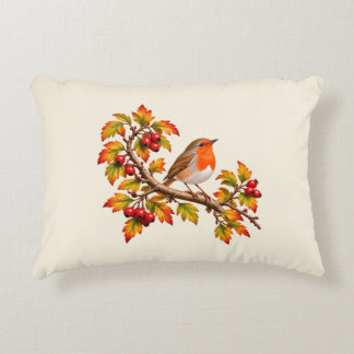 Roodborstje Herfst Botanisch Vogelontwerp Accent Kussen