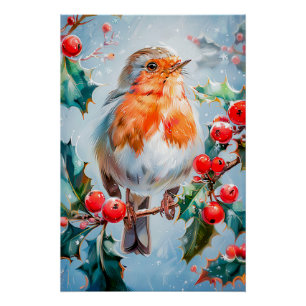 Roodborstje in Impressionistische Stijl Kunst Perfect Poster