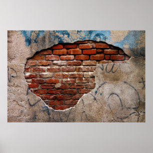 Roodbrick onder graffiti met een muur van luiers poster