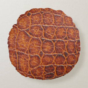 Roodbruine Alligator Huidprint Rond Kussen