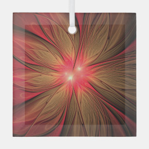 Roodbruine bloem glas ornament