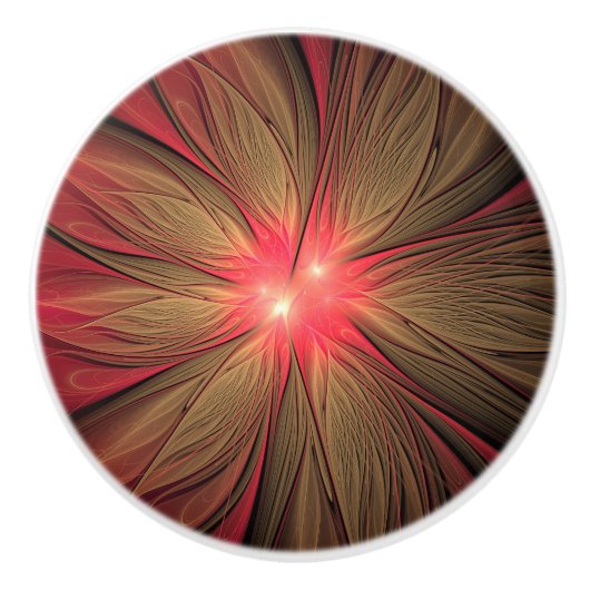 Roodbruine bloem keramische knop (Voorkant)