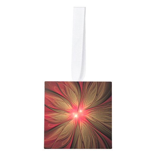 Roodbruine bloem kubus ornament (Voorkant)