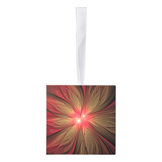 Roodbruine bloem kubus ornament (Rechts)