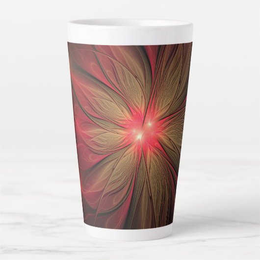 Roodbruine bloem latte mok (Voorkant)