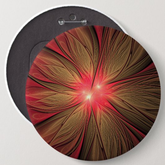 Roodbruine bloem ronde button 6,0 cm (Voorkant /achterkant)