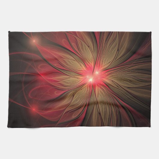 Roodbruine bloem theedoek (Horizontaal)