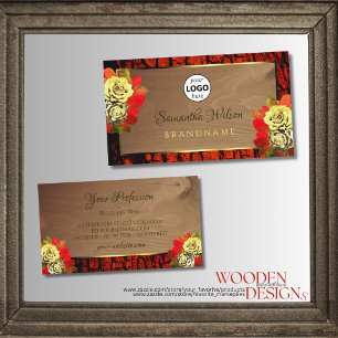 Roodbruine boomschors Hout Logo Floral Visitekaartje