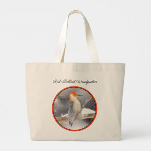 Roodbuikspecht schilderij originele vogelkunst grote tote bag