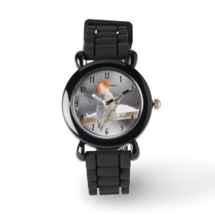Roodbuikspecht schilderij originele vogelkunst horloge