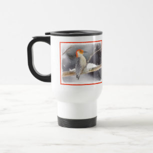 Roodbuikspecht schilderij originele vogelkunst reisbeker