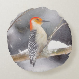 Roodbuikspecht schilderij originele vogelkunst rond kussen
