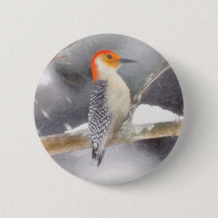 Roodbuikspecht schilderij originele vogelkunst ronde button 5,7 cm
