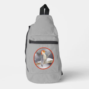 Roodbuikspecht schilderij originele vogelkunst sling bag
