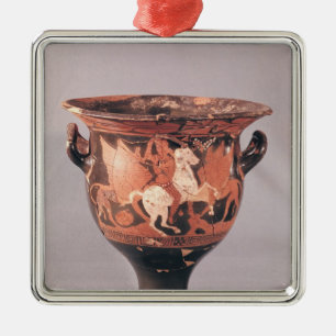 Roodcijferkrater met amazons en griffinen metalen ornament