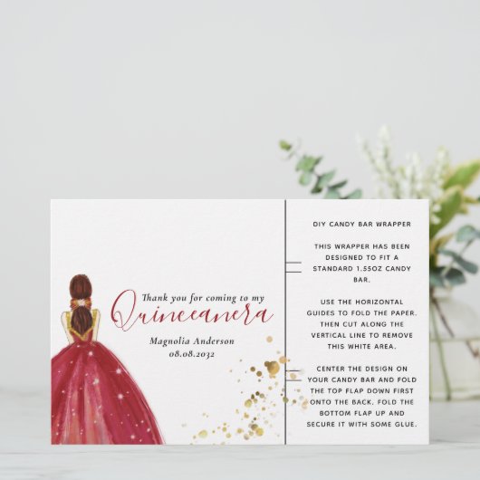 Rooddress Quinceanera Favor Snoep Bar Wrapper (Staand voorkant)