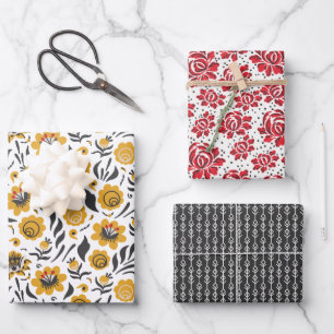 Roodgeelbruine bloemen voor de Russische folk Inpakpapier Vel