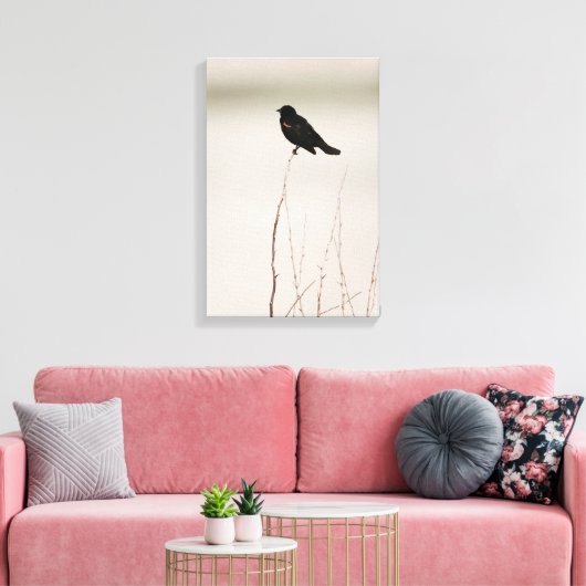 roodgevleugelde merel op tak canvas afdruk (Insitu (Woonkamer))