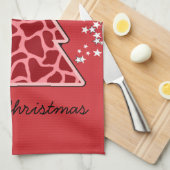 Roodgiraffe kerstboom theedoek (Quarter Fold)