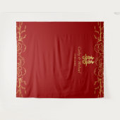 Roodgoudflorale lijst chinese bruiloft ceremonie wandkleed (Voorkant (horizontaal))