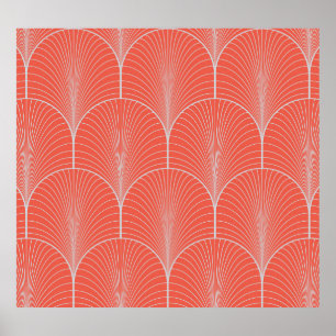 Roodgrijze art deco,  behang. poster