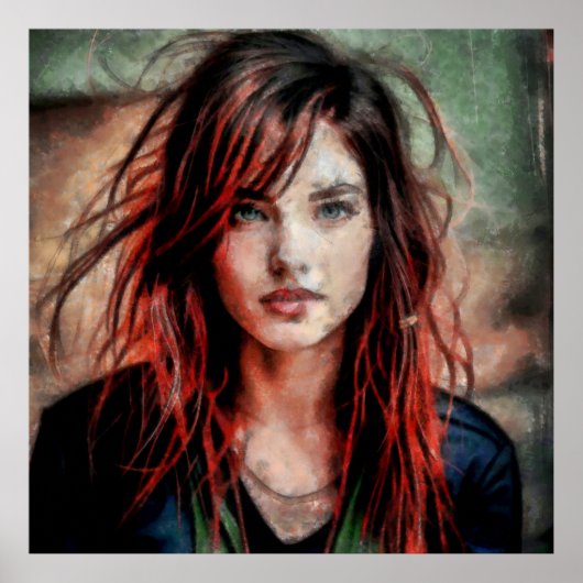 Roodhaarvrouw in de wind poster (Voorkant)