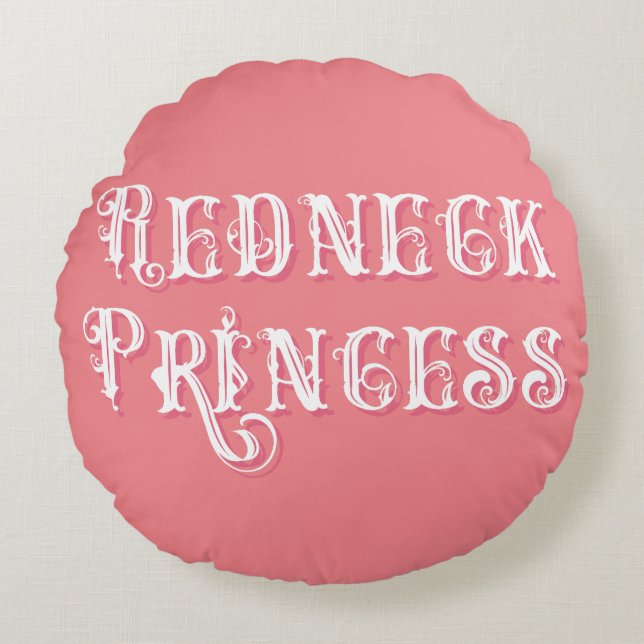 Roodhals Prinses Fancy Tekst Roze Rond Kussen (Voorkant)
