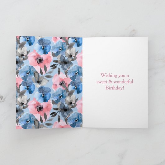 Roodharig Meisje Ijsje Blauwe Bloem Verjaardag Kaart (Binnen)