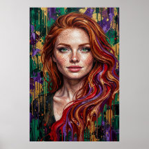 Roodharig Meisje Sproeten Impasto Verf Drip Art Po