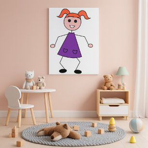 Roodharig meisje stickfigure in paarse jurk poster